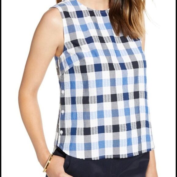 1901 Side Button Sleeveless Gingham Seersucker Shell size XL - Picture 1 of 10